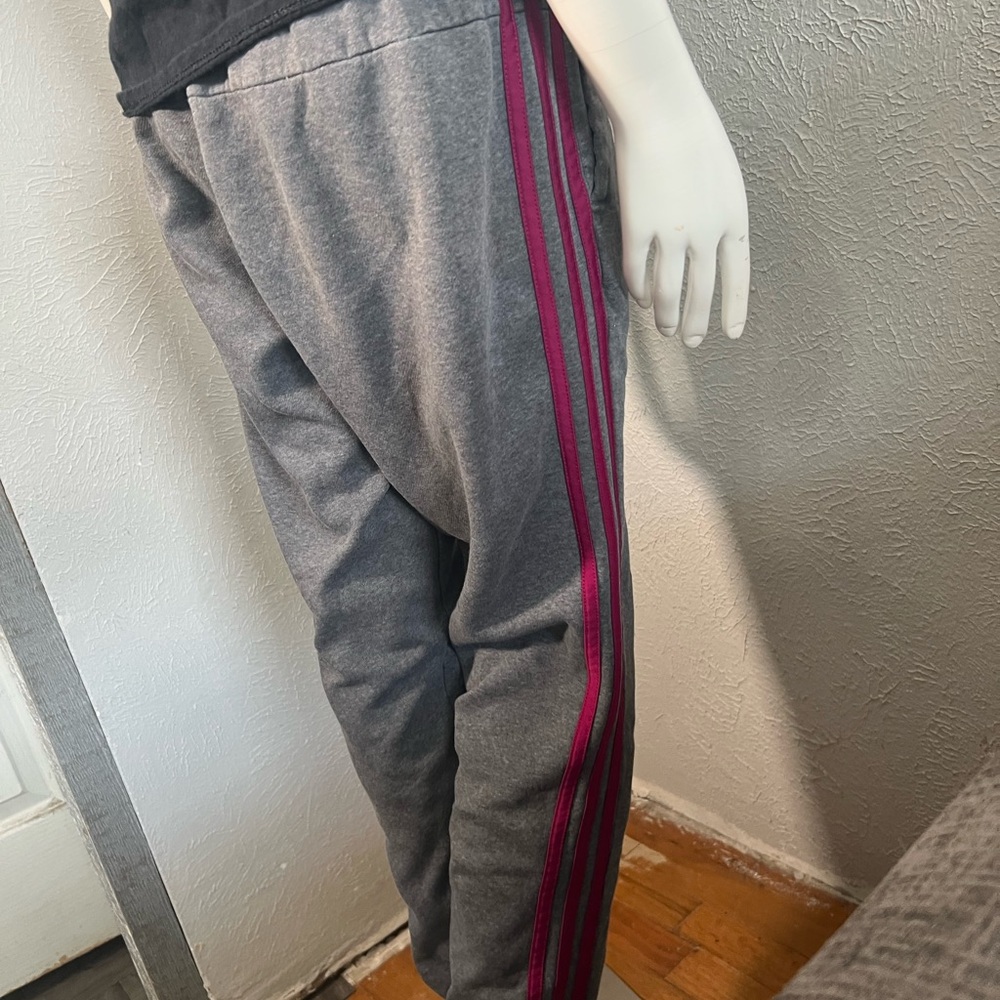 adidas Gray Track Pants with Pink Stripes - Picture 4 of 6